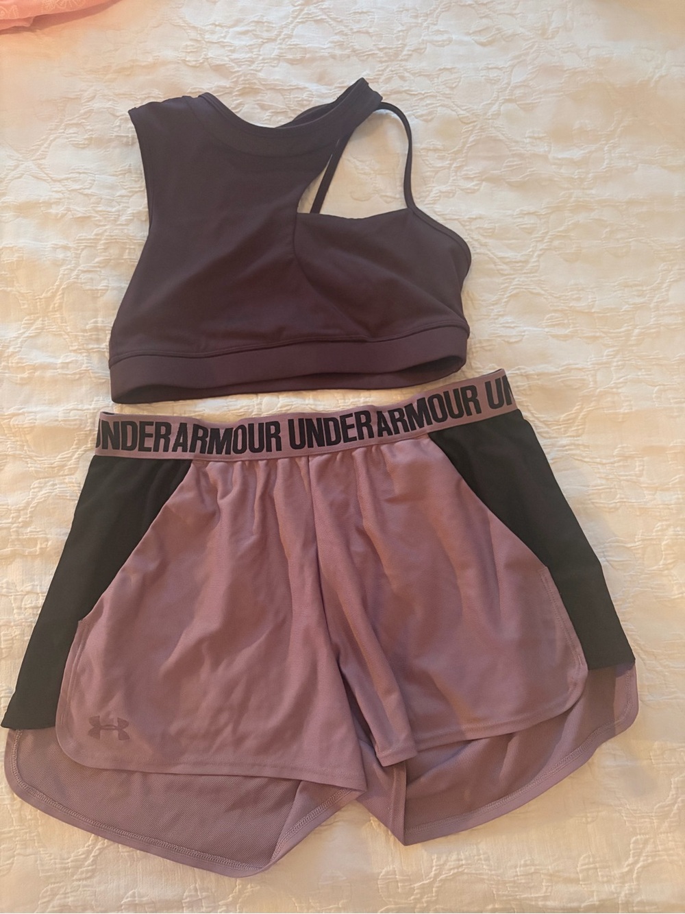 Under Armour Mauve and Black Women's Sports Bra & Shorts Set